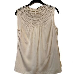 Elie Tahari Cream Lace Detail Silk Blouse